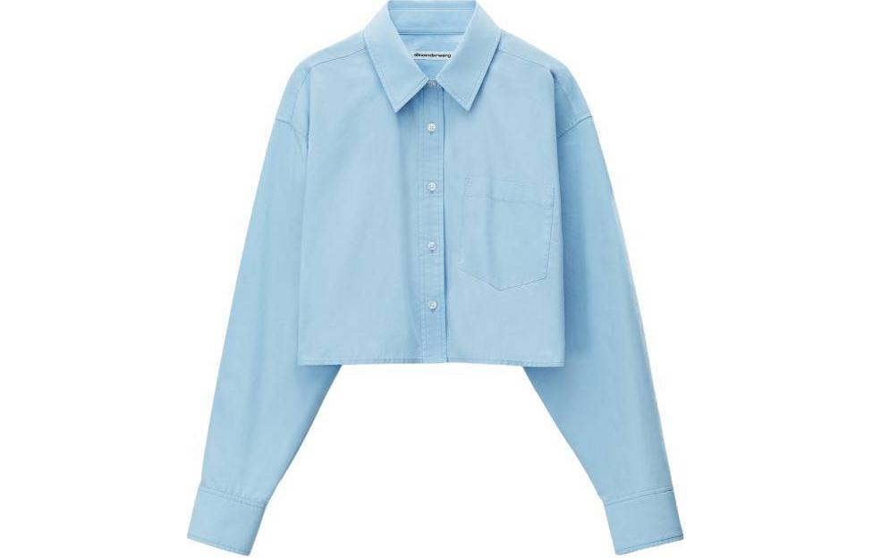 (Women) Alexander Wang Halo Print Cropped Button-Up Shirt Blue  Long Sleeve. 4WC2241454-423