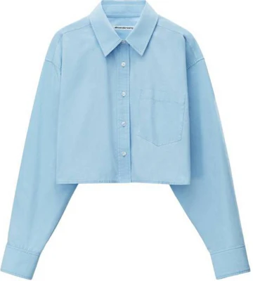 (Women) Alexander Wang Halo Print Cropped Button-Up Shirt Blue Long Sleeve. 4WC2241454-423 Order (Women) Alexander Wang Halo Print Cropped Button-Up Shirt Blue Long Sleeve. 4WC2241454-423