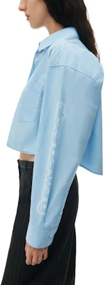 (Women) Alexander Wang Halo Print Cropped Button-Up Shirt Blue Long Sleeve. 4WC2241454-423 Details for (Women) Alexander Wang Halo Print Cropped Button-Up Shirt Blue Long Sleeve. 4WC2241454-423