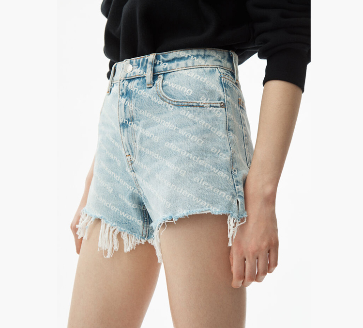 Shop (Women) Alexander Wang High-Waisted Logo Denim Shorts - Blue 4DC2204781