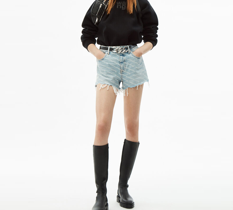 Purchase (Women) Alexander Wang High-Waisted Logo Denim Shorts - Blue 4DC2204781