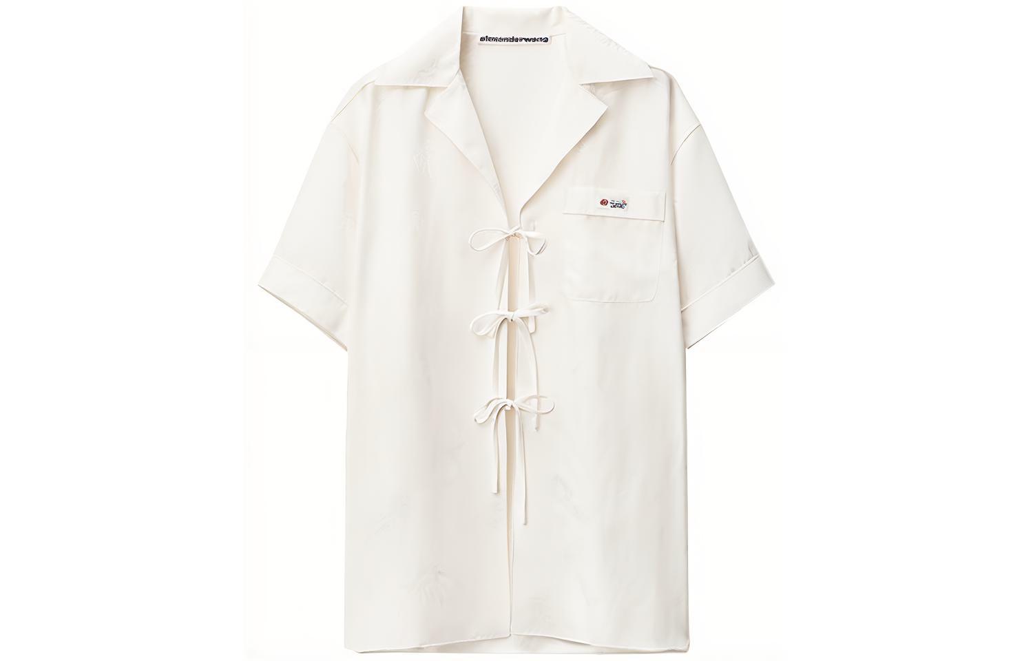 (Women) Alexander Wang Jacquard Lace-Up Short Sleeve Shirt Silver White SS22 1WC1221583-110