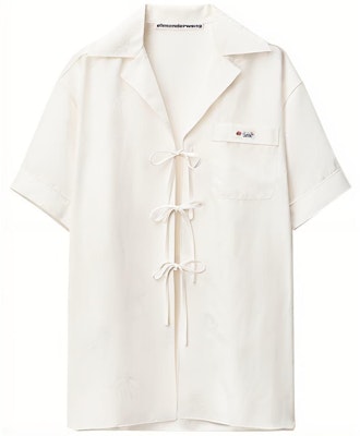 (Women) Alexander Wang Jacquard Lace-Up Short Sleeve Shirt Silver White SS22 1WC1221583-110 Buy (Women) Alexander Wang Jacquard Lace-Up Short Sleeve Shirt Silver White SS22 1WC1221583-110