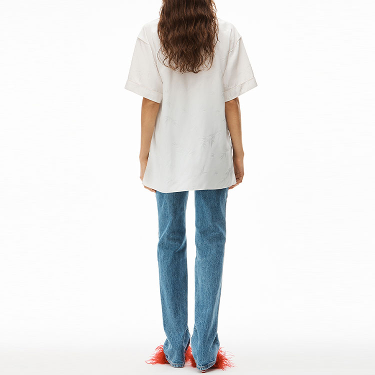 Purchase (W) アレキサンダー・ワン ジャカード レースアップ 半袖シャツ シルバー ホワイト SS22 1WC1221583-110