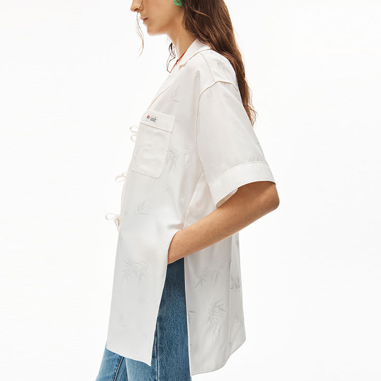 Details for (W) アレキサンダー・ワン ジャカード レースアップ 半袖シャツ シルバー ホワイト SS22 1WC1221583-110