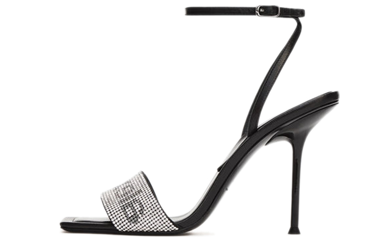 (W) Alexander Wang Julie 'Crystal Logo Black Sandal'