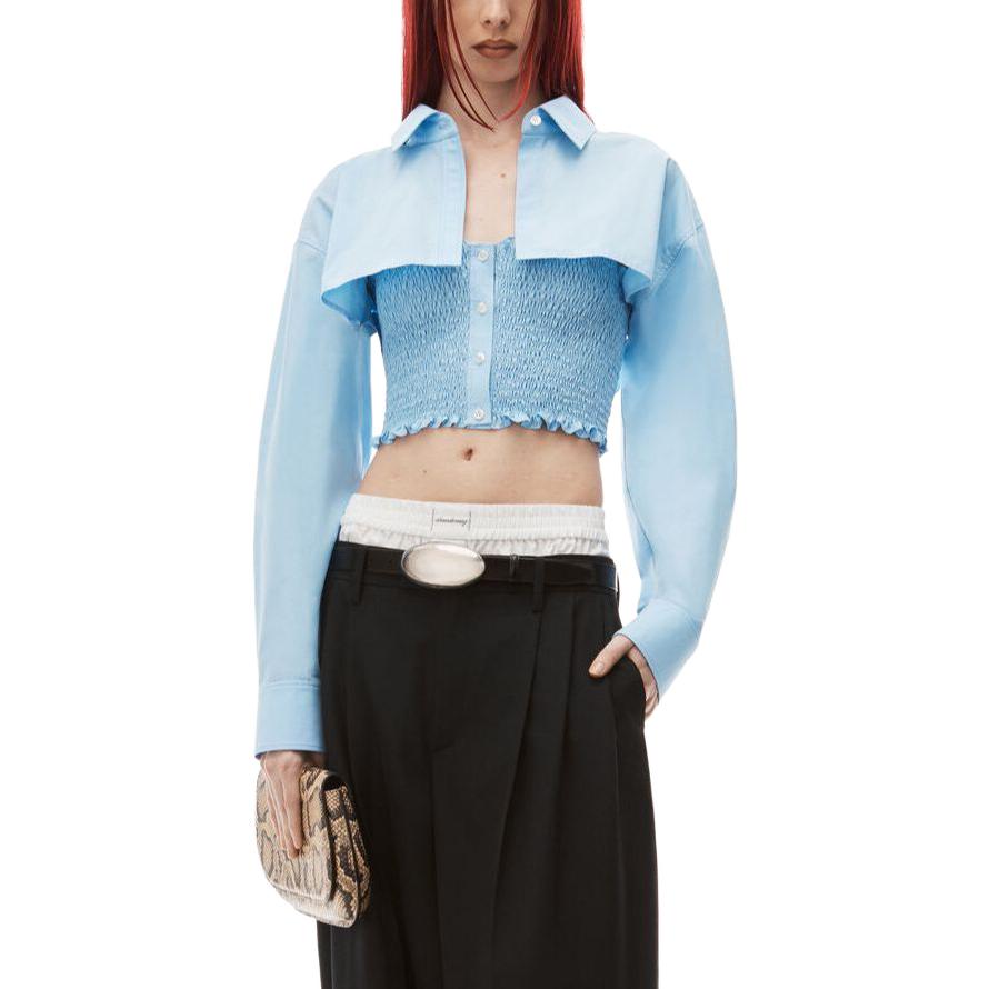 Lookbook (W) アレキサンダーワン レディース レイヤードバックルストラップシャツ - ライトブルー 4WC3231407-423