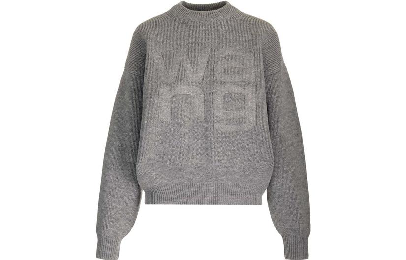(Women) Alexander Wang Letter Print Crewneck Oversized Knit Sweater Grey (). 4KC4231020-091