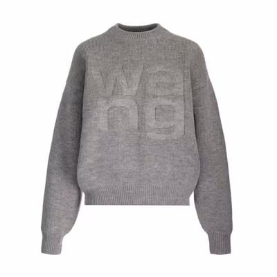 (Women) Alexander Wang Letter Print Crewneck Oversized Knit Sweater Grey (). 4KC4231020-091