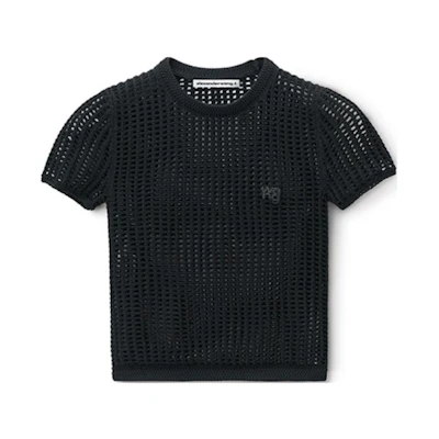 (Women) Alexander Wang Logo Embellished Crochet Crewneck Black T-Shirt Women SS24 4KC2241018-Black