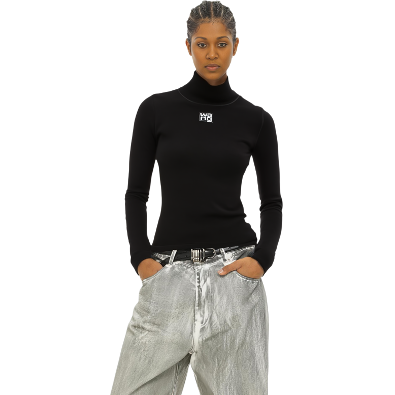 Shop (W) 亞歷山大王標誌貼片黑色高領針織毛衣 4KC2201012