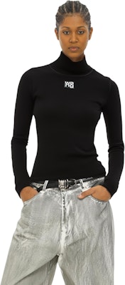 (W) 亞歷山大王標誌貼片黑色高領針織毛衣 4KC2201012 Shop (W) 亞歷山大王標誌貼片黑色高領針織毛衣 4KC2201012