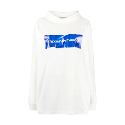 (Women) Alexander Wang Logo Print Hoodie Pullover - White UCC2211001-110