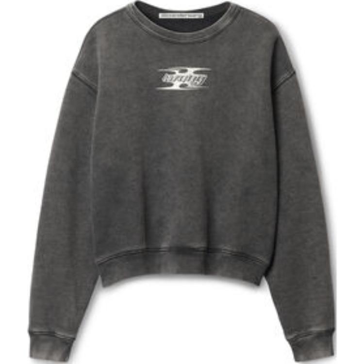 (Women) Alexander Wang Logo Print Oversized Pullover Sweatshirt Black 4CC4241513208A