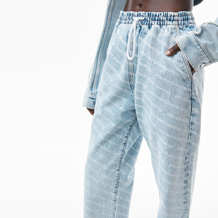 Purchase (Women) Alexander Wang Logo Printed Slim Fit Denim Joggers Blue 4DC3214996-274
