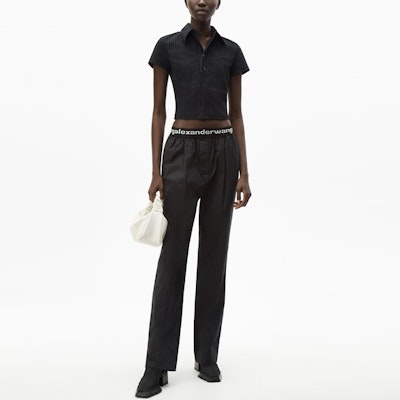 (W) アレキサンダー ワン ロゴ トリム ストレッチパンツ ブラック 4WC1214074-965 Lookbook (W) アレキサンダー ワン ロゴ トリム ストレッチパンツ ブラック 4WC1214074-965