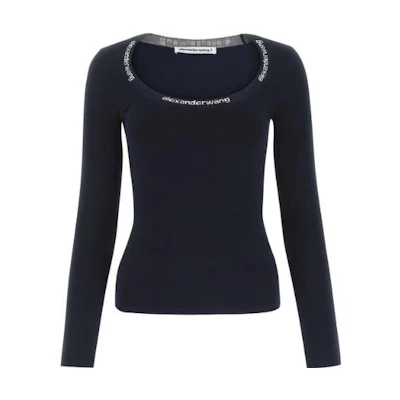 (Women) Alexander Wang Midnight Blue Logo Knit Sweater 4KC1211024409