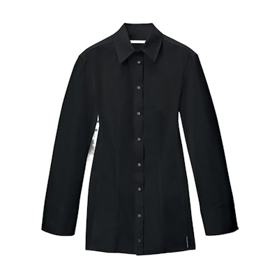 (Women) Alexander Wang Minimalist Black Long Sleeve Short Button-Up Dress for Women 1WC2246653-001