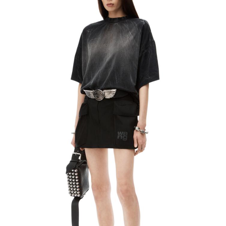 Lookbook (W) アレキサンダーワン ミニマリストロゴ ハイウエスト フィットスカート 女性用 ブラック 4WC3245061-001