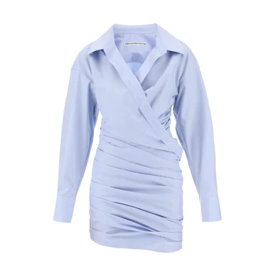 (Women) Alexander Wang Minimalist V-Neck Midi Long Sleeve Dress Women’s Blue 1WC3236598-450