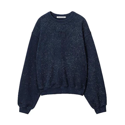 (Women) Alexander Wang Navy Blue Sequin Long-Sleeve Oversized Sweatshirt Women. 4CC3231658-065