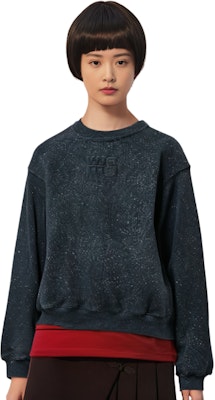 (W) Alexander Wang Blaus Biru Navy Bersulam Lengan Panjang Sweatshirt Wanita. 4CC3231658-065 Sizing (W) Alexander Wang Blaus Biru Navy Bersulam Lengan Panjang Sweatshirt Wanita. 4CC3231658-065