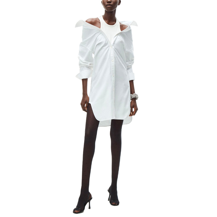 Lookbook (W) Vestido Camisero Escote Descubierto Alexander Wang en Blanco Brillante 4WC1216113-111