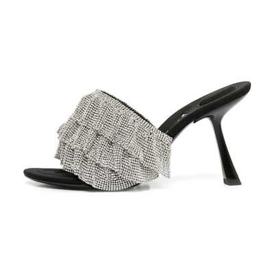 (W) Alexander Wang Open-Toe Sock Sandal 'Black Silver'