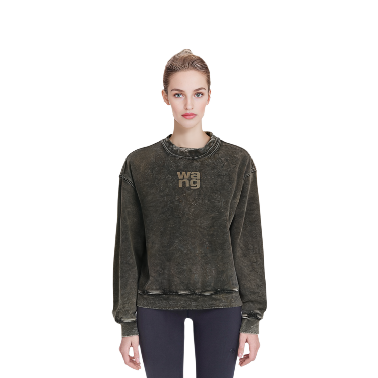 Sizing (Women) Alexander Wang Oversized Letter Print Crewneck Pullover Sweatshirt Women Green 4CC3231658-305