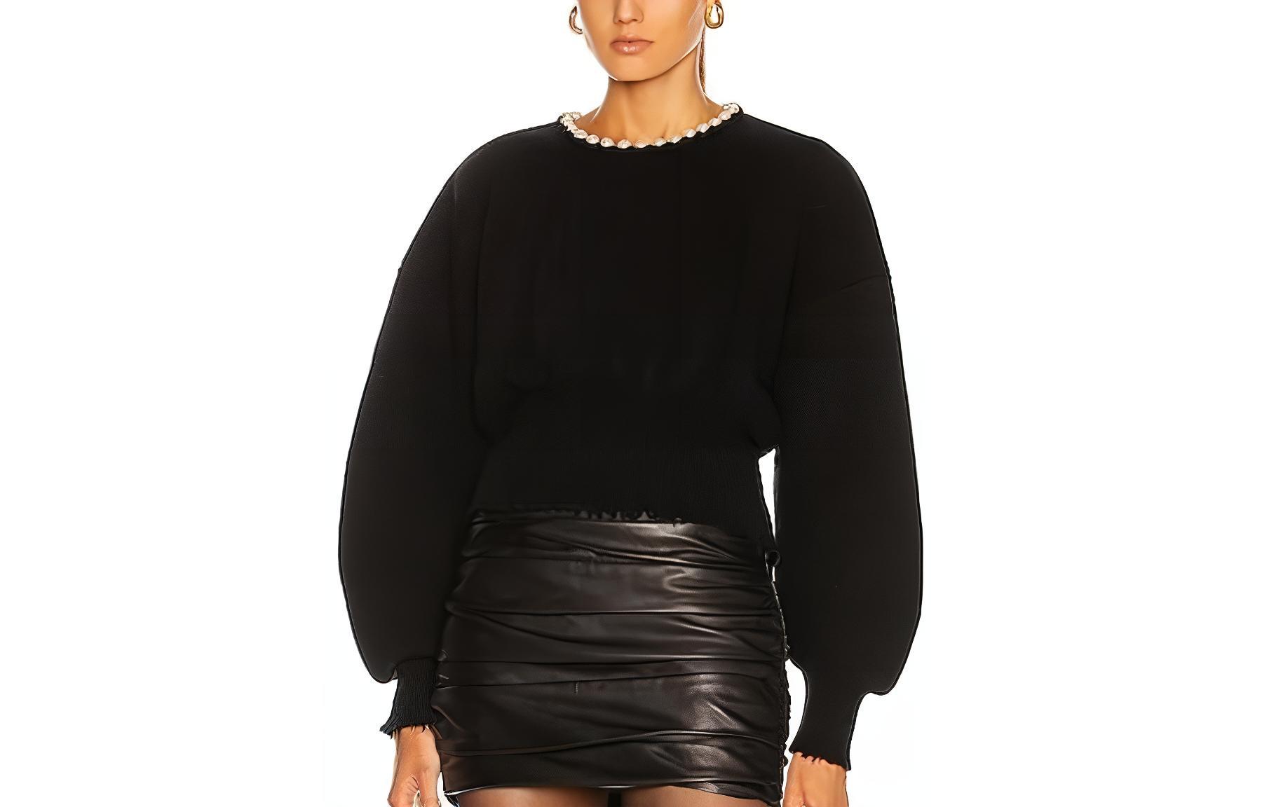 Order (W) Alexander Wang Sweater Rajut Backless Wanita Hitam dengan Kalung Mutiara. 1KC4231070-001
