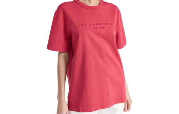 Buy (Women) Alexander Wang Plum Pink Logo Print Oversized Crewneck T-Shirt UCC2231622