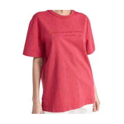 (Women) Alexander Wang Plum Pink Logo Print Oversized Crewneck T-Shirt UCC2231622