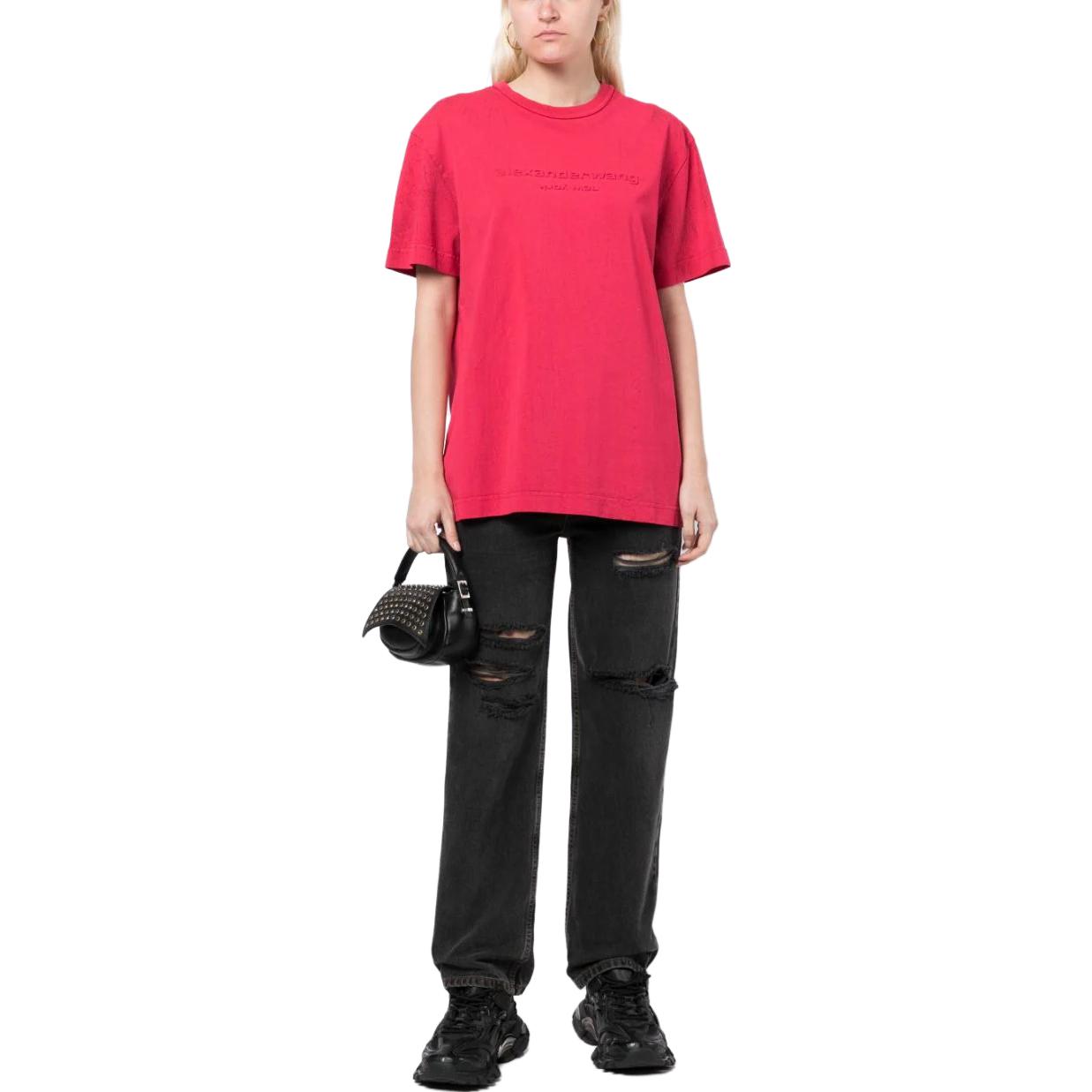 Lookbook (Women) Alexander Wang Plum Pink Logo Print Oversized Crewneck T-Shirt UCC2231622