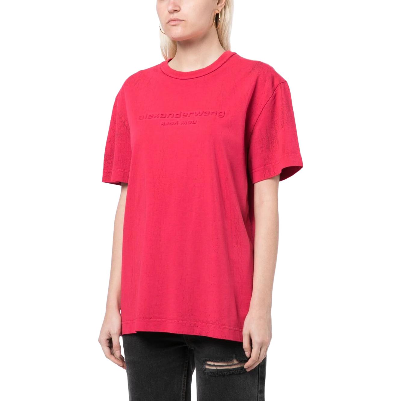 Shop (Women) Alexander Wang Plum Pink Logo Print Oversized Crewneck T-Shirt UCC2231622