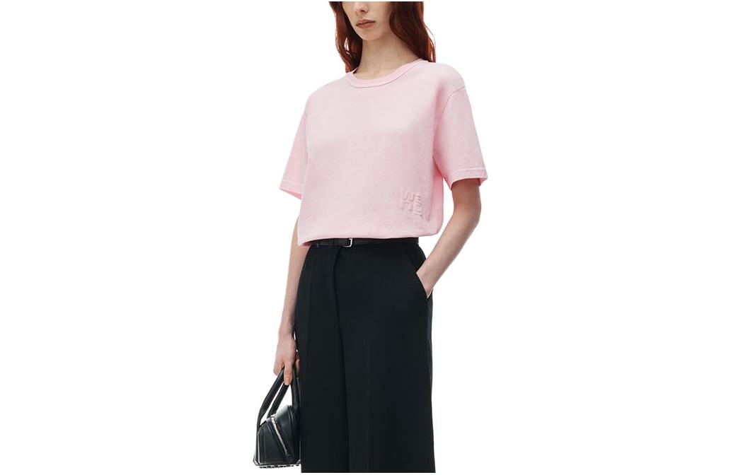 (Women) Alexander Wang Puff Logo Pink Oversized Drop Shoulder T-Shirt Women SS24. 4CC3221357-PINK