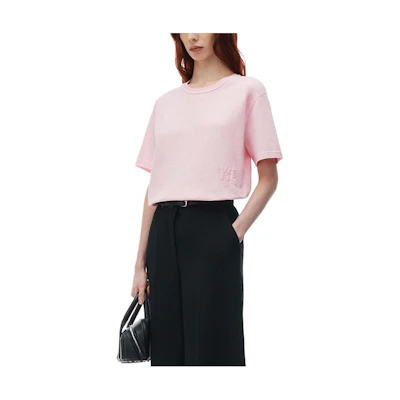 (Women) Alexander Wang Puff Logo Pink Oversized Drop Shoulder T-Shirt Women SS24. 4CC3221357-PINK