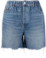(Women) Alexander Wang Raw Hem Elastic Waist Denim Shorts Women Blue 4DC4214033-468 (Women) Alexander Wang Raw Hem Elastic Waist Denim Shorts Women Blue 4DC4214033-468