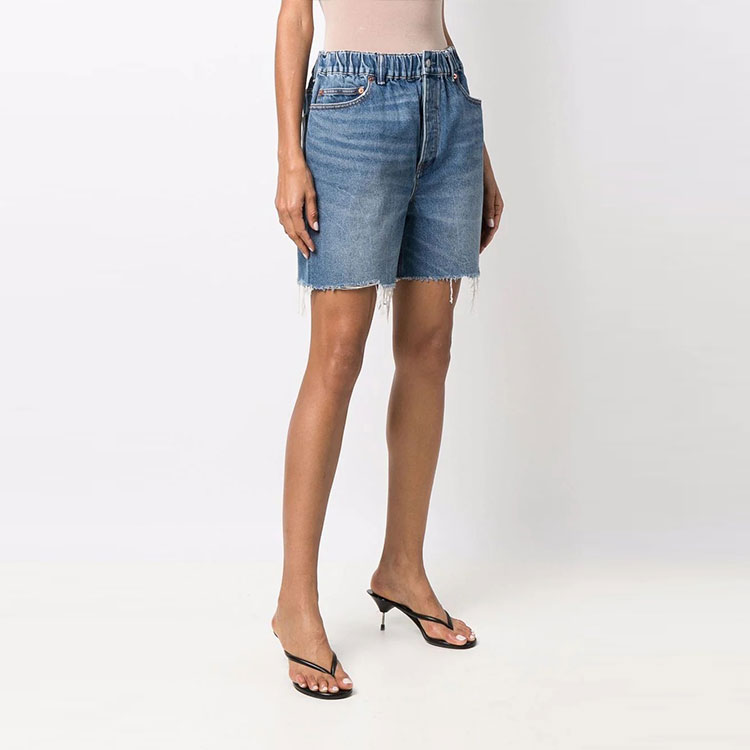 (Women) Alexander Wang Raw Hem Elastic Waist Denim Shorts Women Blue 4DC4214033-468 圖 4