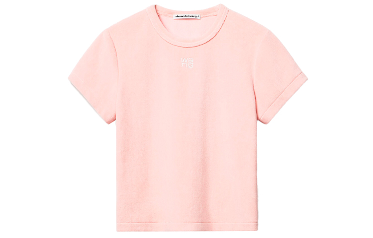 (Women) Alexander Wang Rhinestone Logo Pink Short Sleeve T-Shirt . 4CC3211253-691
