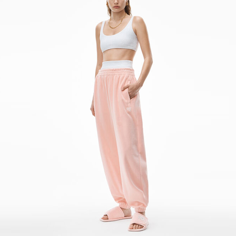 Lookbook (W) Alexander Wang Celana Jogger Ketat Logo Rhinestone Warna Pink. 4CC3214111-691