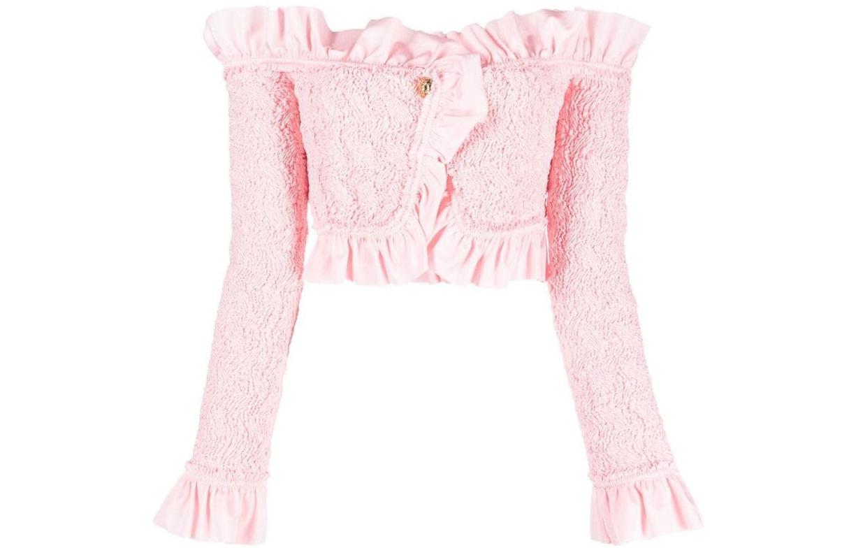 (Women) Alexander Wang Ruffled Off-Shoulder Crop Top Pink - Fashion Shirt 1CC3222392958