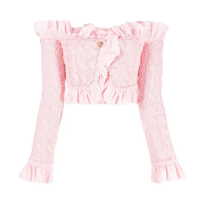 (Women) Alexander Wang Ruffled Off-Shoulder Crop Top Pink - Fashion Shirt 1CC3222392958