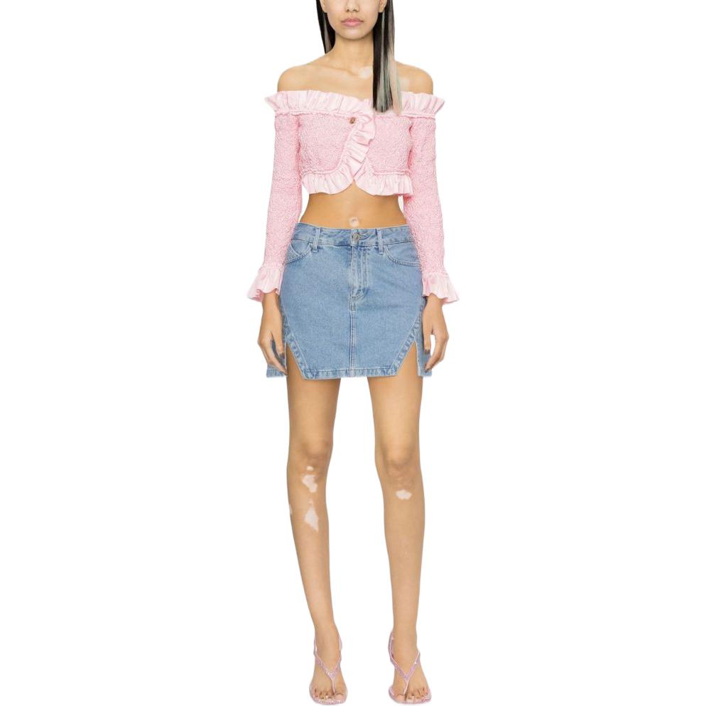 (Women) Alexander Wang Ruffled Off-Shoulder Crop Top Pink - Fashion Shirt 1CC3222392958 圖 3