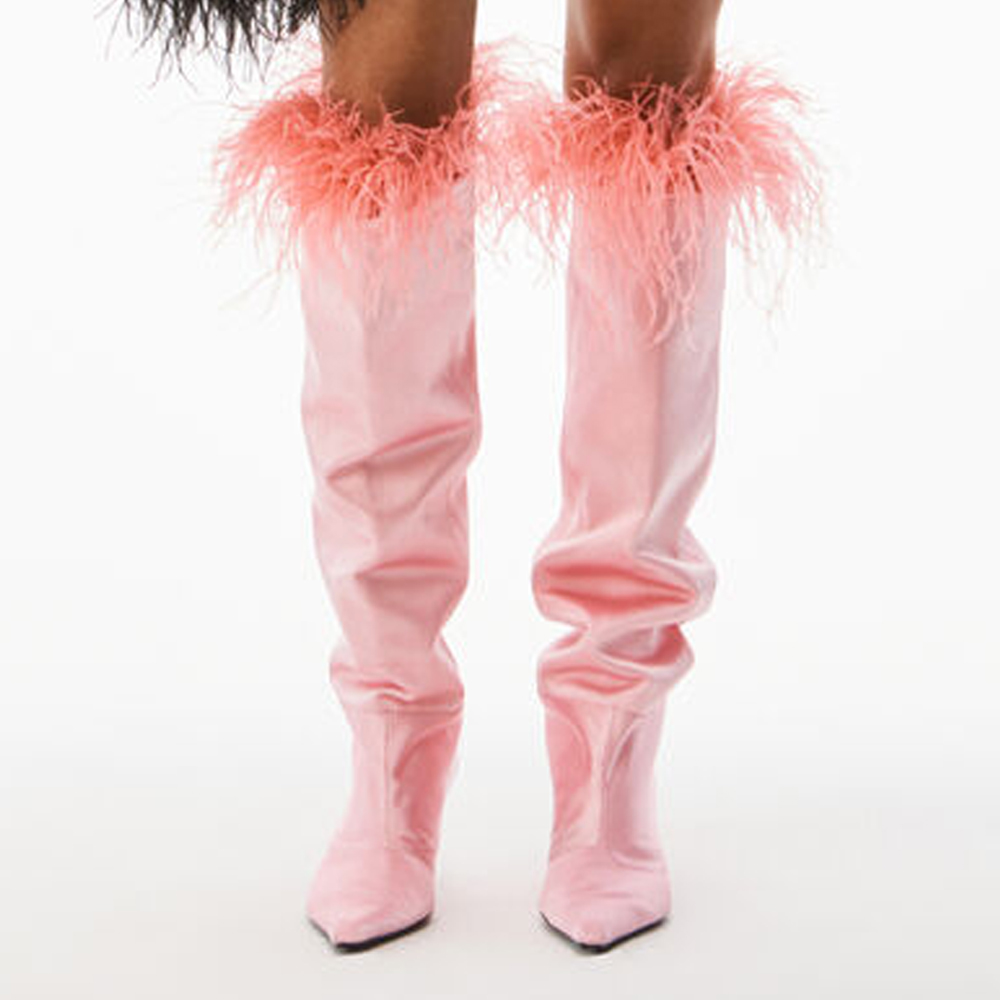 Shop (W) アレキサンダーワン サテン ハイカットブーツ ピンク 30123B010671