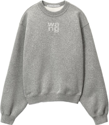 (Women) Alexander Wang Shiny Series Oversized Grey Crewneck Sweatshirt for Women. 4CC3231658-079 Order (Women) Alexander Wang Shiny Series Oversized Grey Crewneck Sweatshirt for Women. 4CC3231658-079
