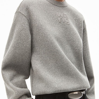 (Women) Alexander Wang Shiny Series Oversized Grey Crewneck Sweatshirt for Women. 4CC3231658-079 Purchase (Women) Alexander Wang Shiny Series Oversized Grey Crewneck Sweatshirt for Women. 4CC3231658-079