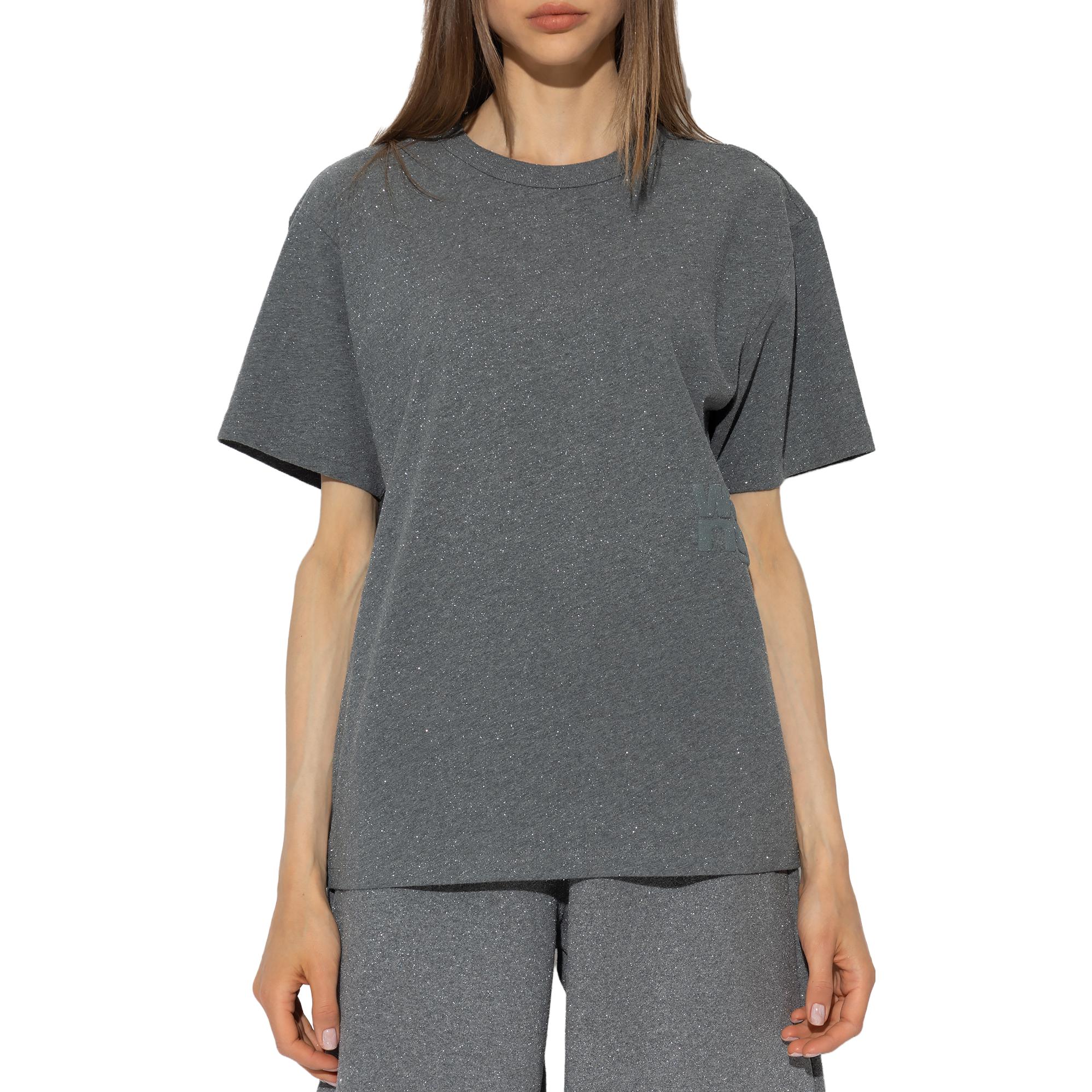 Shop (Women) Alexander Wang Shiny Series Oversized T-Shirt Women’s Crew Neck Gray 4CC3231415-079