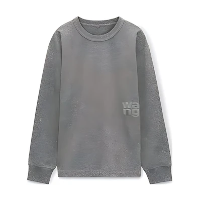 (Women) Alexander Wang Shiny Series Plain Knit Long Sleeve Oversized Tee Women Concrete Grey 4CC3231413079