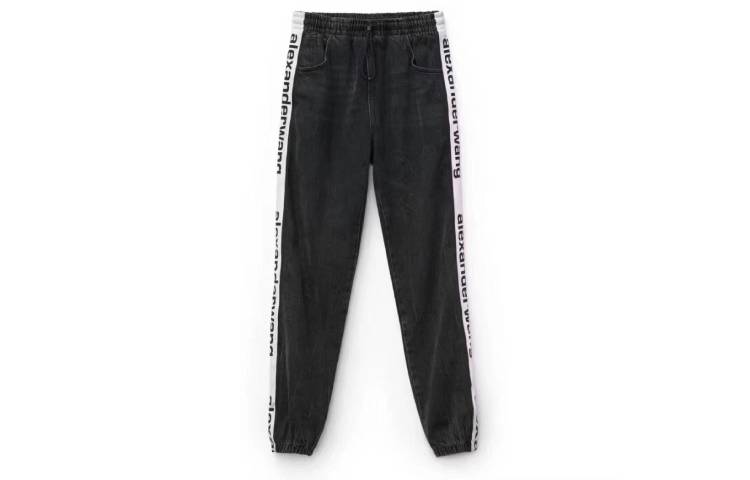 Lookbook (W) Alexander Wang Celana Jogger Jeans Wanita Logo Samping Hitam 4D994391CF