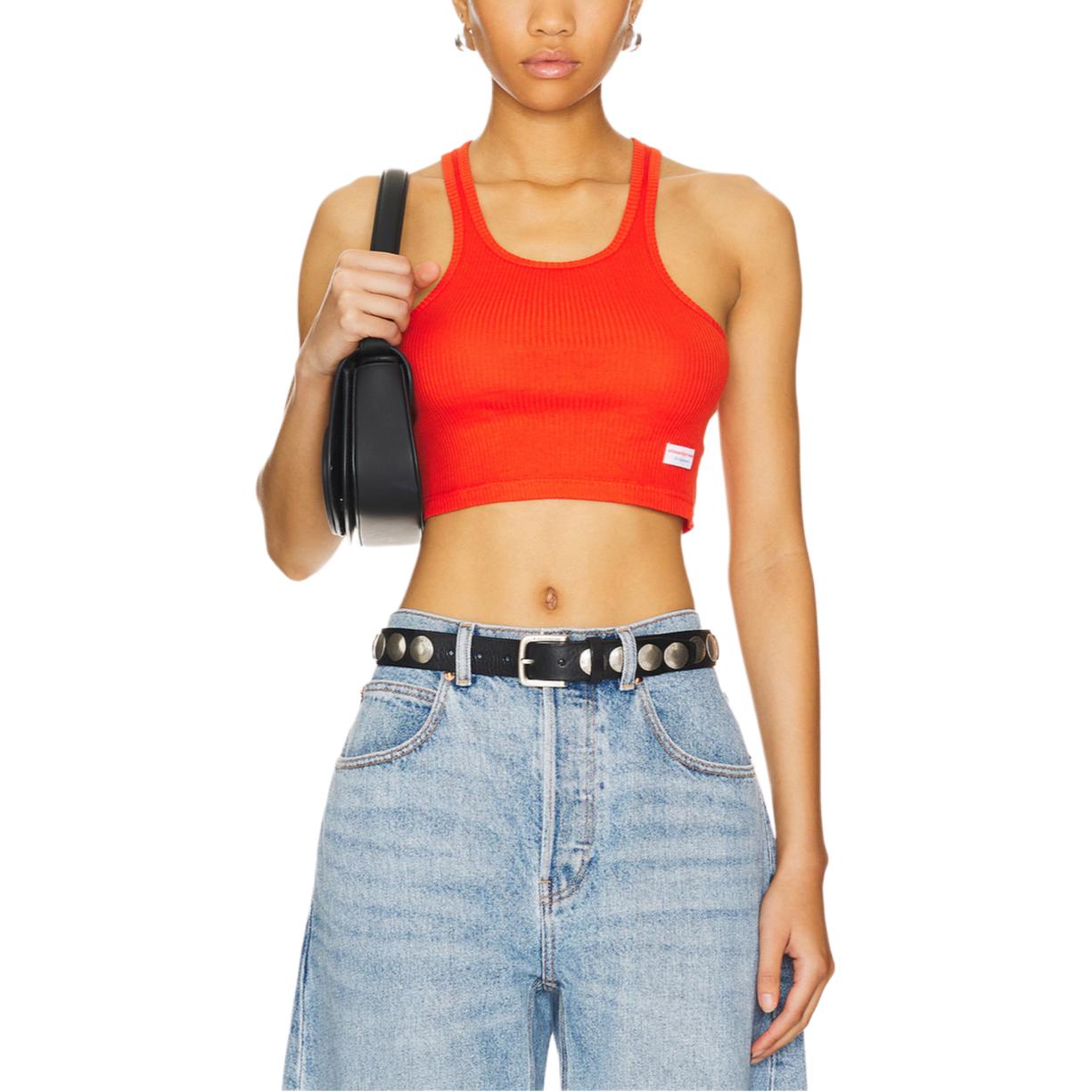 (Women) Alexander Wang Sleeveless Ribbed Knit Crop Tank Top - Orange Red Bodywear 8CC2238045–FIERYRED